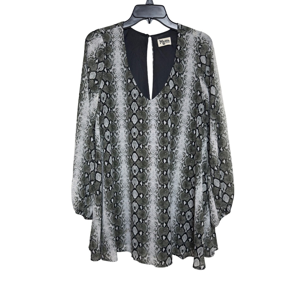 Show Me Your Mumu Donna Michelle Tunic Snakeskin Grey Black V-Neck Medium MF5-21